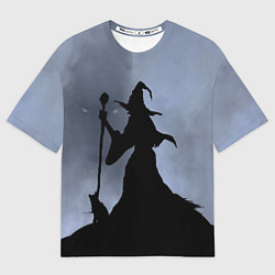 Мужская футболка оверсайз Halloween - силуэт ведьмы с котом