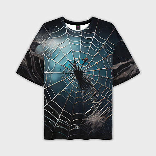 Мужская футболка оверсайз Halloween - паутина на фоне мрачного неба / 3D-принт – фото 1