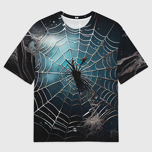 Мужская футболка оверсайз Halloween - паутина на фоне мрачного неба / 3D-принт – фото 1