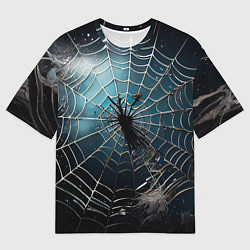 Мужская футболка оверсайз Halloween - паутина на фоне мрачного неба