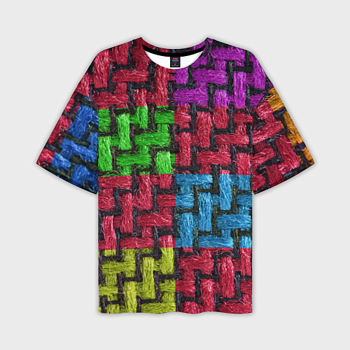 Мужская футболка оверсайз Грубая вязка - цветная клетка - fashion 2044 / 3D-принт – фото 1