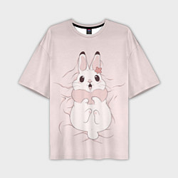 Мужская футболка оверсайз Милый кролик на розовом