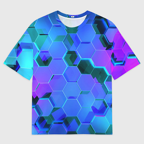 Мужская футболка оверсайз Синие неоновые плиты / 3D-принт – фото 1