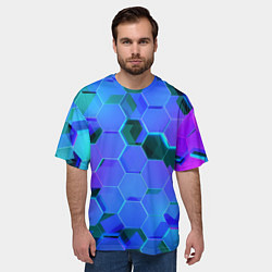 Футболка оверсайз мужская Синие неоновые плиты, цвет: 3D-принт — фото 2