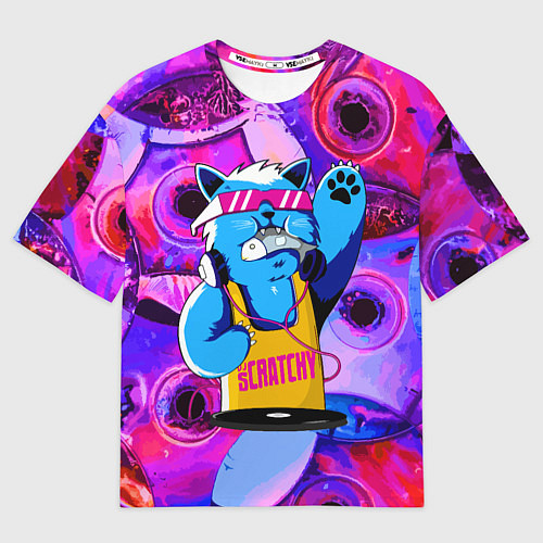 Мужская футболка оверсайз DJ Scratchy in pink glasses / 3D-принт – фото 1
