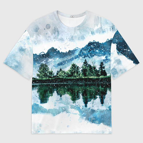 Мужская футболка оверсайз Горный пейзаж акварелью / 3D-принт – фото 1
