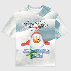 Футболка оверсайз мужская Новогодний грустный Санта смайл, цвет: 3D-принт