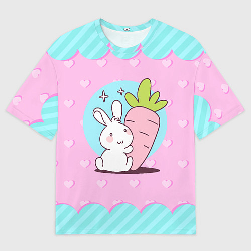 Мужская футболка оверсайз Милый зайчик с морковкой / 3D-принт – фото 1
