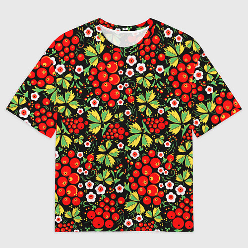 Мужская футболка оверсайз Русские узоры - цветы и ягоды / 3D-принт – фото 1