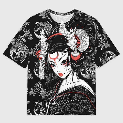 Мужская футболка оверсайз Гейша - кошка / 3D-принт – фото 1