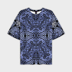 Мужская футболка оверсайз Ажурный модный кружевной синий узор