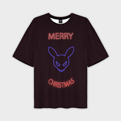 Мужская футболка оверсайз Neon christmas bunny