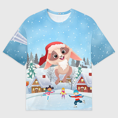 Мужская футболка оверсайз Счастливый новогодний зайчик / 3D-принт – фото 1