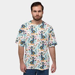 Футболка оверсайз мужская Новогодний паттерн - Кролики и веточки, цвет: 3D-принт — фото 2