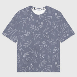 Мужская футболка оверсайз Минималистичный растительный узор на серо-голубом