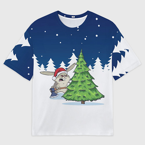 Мужская футболка оверсайз Злой кролик и ёлка - 2023 / 3D-принт – фото 1