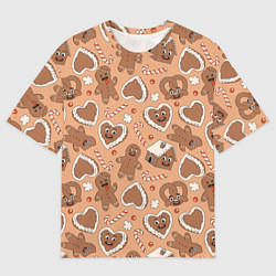 Футболка оверсайз мужская Новогодний паттерн с печеньем, цвет: 3D-принт