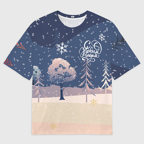 Мужская футболка оверсайз Новый год ночь / 3D-принт – фото 1