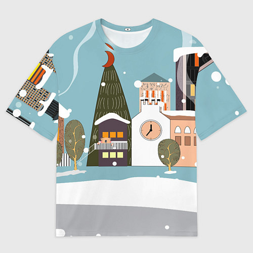 Мужская футболка оверсайз Новогодний городок / 3D-принт – фото 1