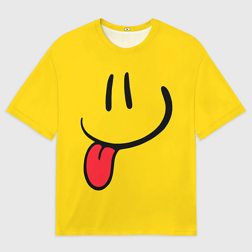 Мужская футболка оверсайз Весёлый смайлик дразнится / 3D-принт – фото 1