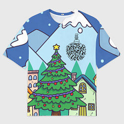 Футболка оверсайз мужская Новогодний украшенный город, цвет: 3D-принт