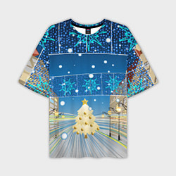 Мужская футболка оверсайз Новогоднее настроение - ночной город