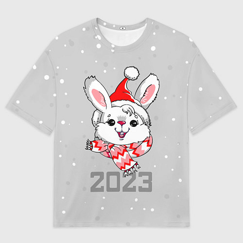 Мужская футболка оверсайз Белый кролик в шарфе 2023 / 3D-принт – фото 1