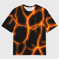 Мужская футболка оверсайз Оранжевые неоновые трещины