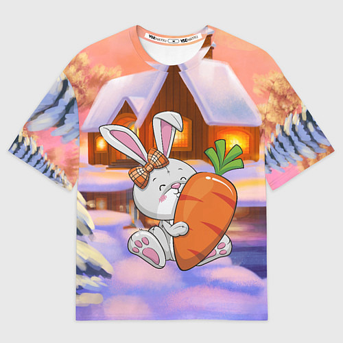 Мужская футболка оверсайз Зайчик с большой морковью / 3D-принт – фото 1