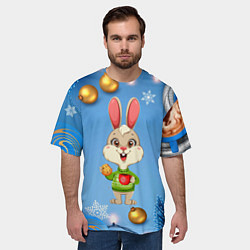Футболка оверсайз мужская Новогодний зайчик с кофе, цвет: 3D-принт — фото 2