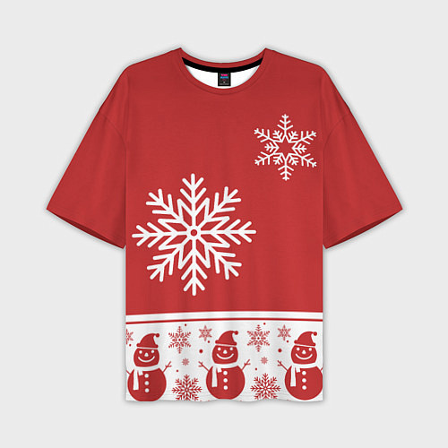 Мужская футболка оверсайз Снеговики в снежинках / 3D-принт – фото 1