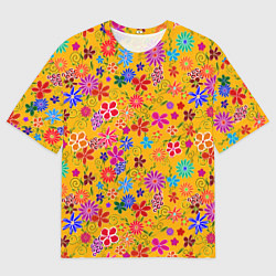 Футболка оверсайз мужская Нарисованные цветы - орнамент, цвет: 3D-принт
