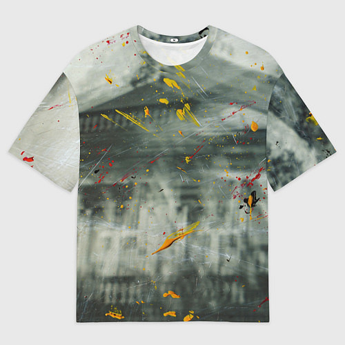Мужская футболка оверсайз Абстрактный силуэт дома и краски на поверхности / 3D-принт – фото 1