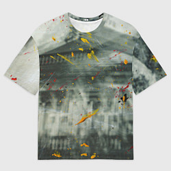 Футболка оверсайз мужская Абстрактный силуэт дома и краски на поверхности, цвет: 3D-принт