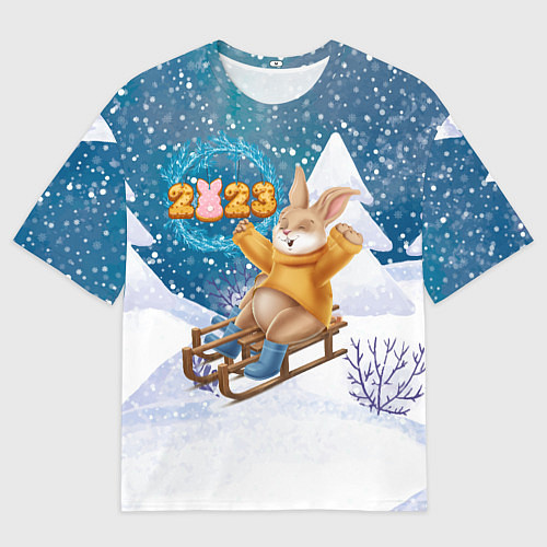 Мужская футболка оверсайз Зайчик на санках 2023 / 3D-принт – фото 1