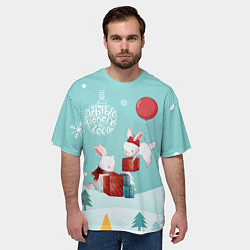 Футболка оверсайз мужская Зайцы упаковывают подарки, цвет: 3D-принт — фото 2