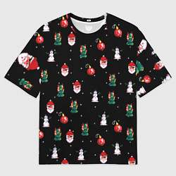 Футболка оверсайз мужская Новогодний узор с крутым дедом, цвет: 3D-принт