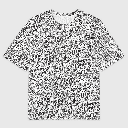 Мужская футболка оверсайз Новогодний узор леттеринг надписи / 3D-принт – фото 1