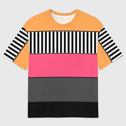 Мужская футболка оверсайз Полосатый узор желтые розовые черные полосы