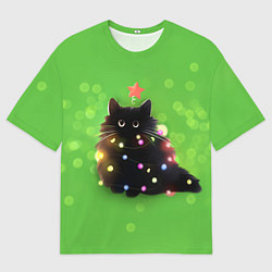 Футболка оверсайз мужская Котик в гирлянде, цвет: 3D-принт