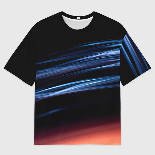 Мужская футболка оверсайз Синие и оранжевые линии во тьме / 3D-принт – фото 1