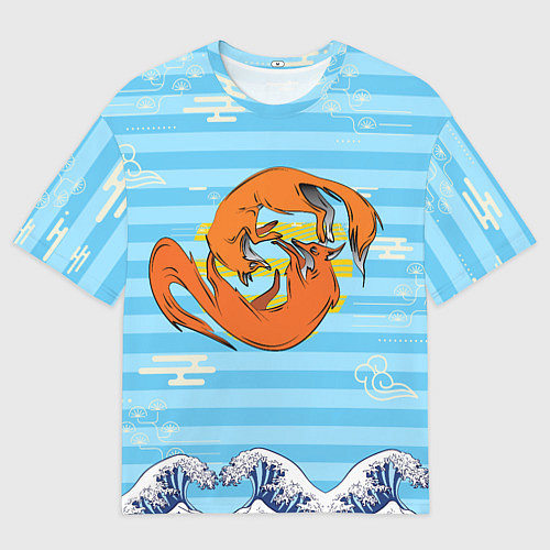 Мужская футболка оверсайз Лисички и море / 3D-принт – фото 1