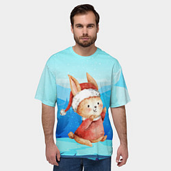 Футболка оверсайз мужская Зайчик в новогоднем колпаке, цвет: 3D-принт — фото 2