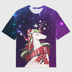 Футболка оверсайз мужская Единорог в Новый год, цвет: 3D-принт