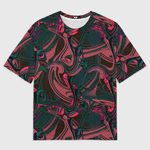 Мужская футболка оверсайз Красно -зеленый темный абстрактный узор с разводам / 3D-принт – фото 1