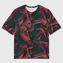 Мужская футболка оверсайз Красно -зеленый темный абстрактный узор с разводам