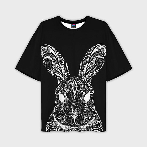 Мужская футболка оверсайз Черный кролик арт / 3D-принт – фото 1