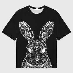 Футболка оверсайз мужская Черный кролик арт, цвет: 3D-принт