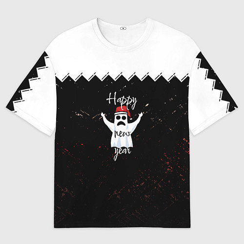 Мужская футболка оверсайз Новогодний призрак в красной шапке / 3D-принт – фото 1