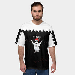 Футболка оверсайз мужская Новогодний призрак в красной шапке, цвет: 3D-принт — фото 2